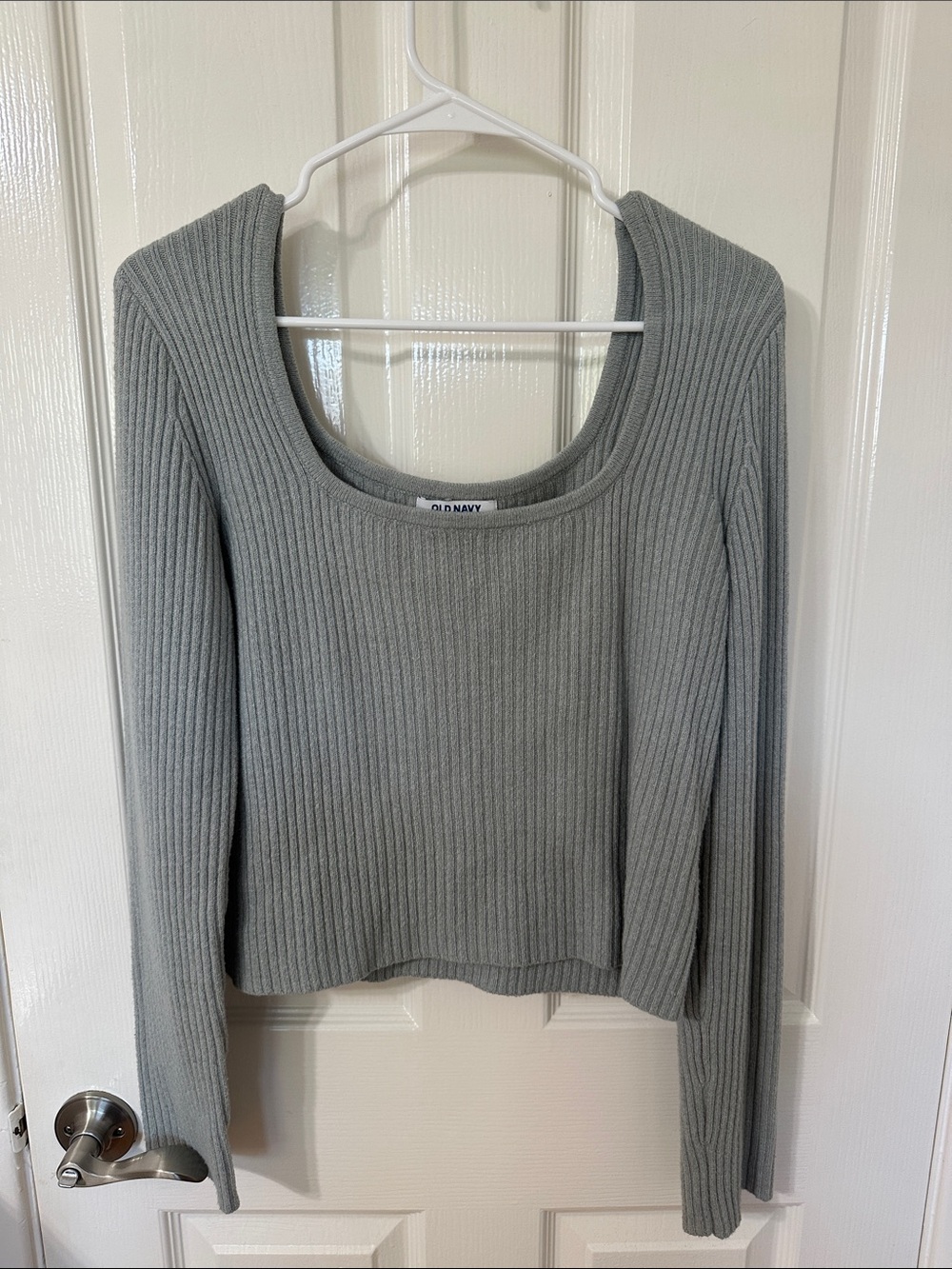 Old Navy Ribbed Scoop Neck Long Sleeve Sweater - Light Gray